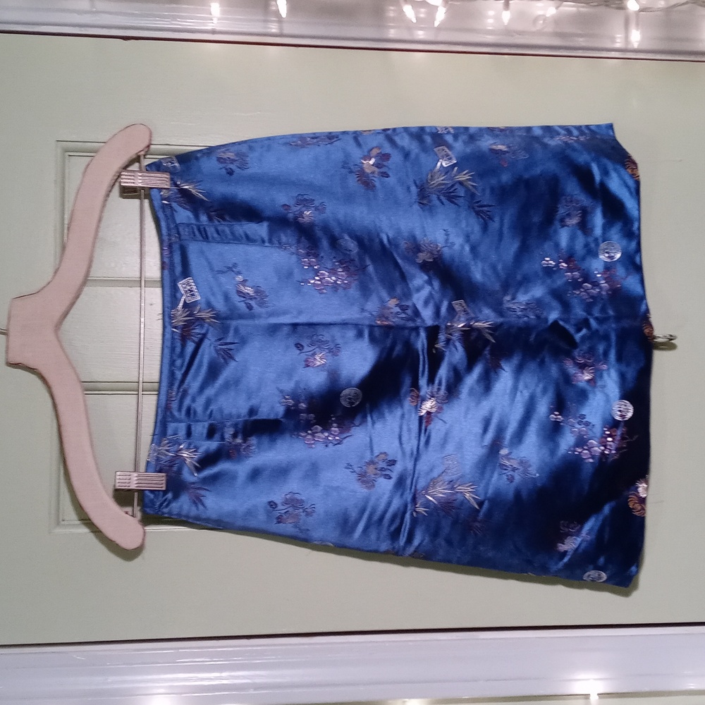 Women's Satin navy blue purple floral geisha Japanese skirt L